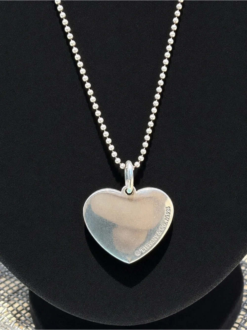 Tiffany & Co. Sterling Silver Heart Pendant Necklace with Tiffany Box & Pouch